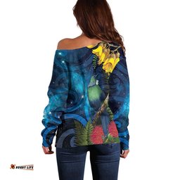 Tui Bird New Zealand Starry Sky Off Shoulder Sweater Maori Koru LT7
