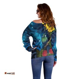 Tui Bird New Zealand Starry Sky Off Shoulder Sweater Maori Koru LT7