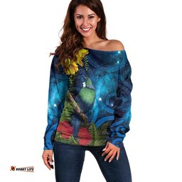 Tui Bird New Zealand Starry Sky Off Shoulder Sweater Maori Koru LT7