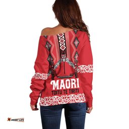 Toitu Te Tiriti Waitangi Off Shoulder Sweater Red Wharenui House LT9