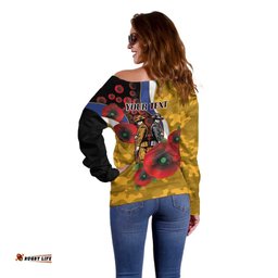 West Eagles ANZAC Personalised Off Shoulder Sweater Lest We Forget Poppy Camo LT9