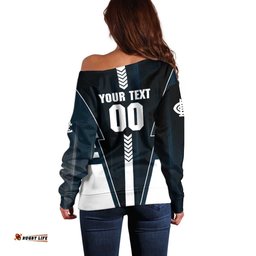 Personalized Carlton Blues Off Shoulder Sweater Modern Geometric Sports Graphic Style TS04