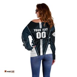 Personalized Carlton Blues Off Shoulder Sweater Modern Geometric Sports Graphic Style TS04