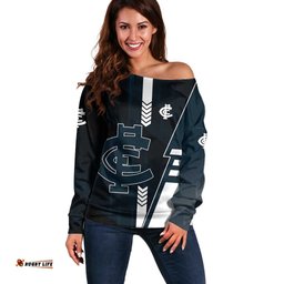 Personalized Carlton Blues Off Shoulder Sweater Modern Geometric Sports Graphic Style TS04
