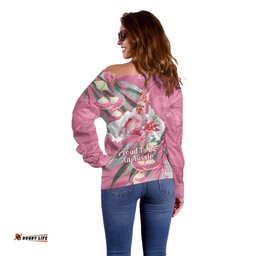 Pink Cockatoo Australia Day Off Shoulder Sweater Proud To Be An Aussie Opal Eucalyptus Blossoms LT14
