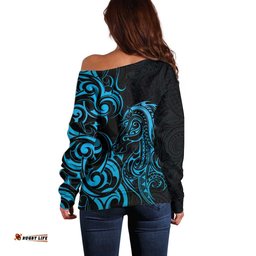 Blue Aoteara Horse Racing Off Shoulder Sweater NZ Maori Pattern LT14