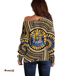 West Coast Eagles Off Shoulder Sweater Indigenous Monochrome Dot Art Mascot Style TS04