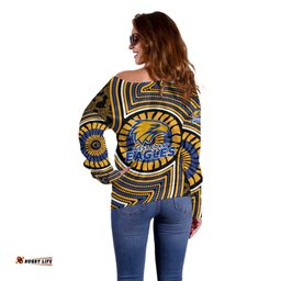 West Coast Eagles Off Shoulder Sweater Indigenous Monochrome Dot Art Mascot Style TS04