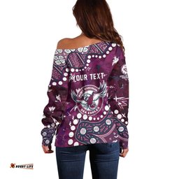 Personalized Manly Warringah Sea Eagles Off Shoulder Sweater Aboriginal Pattern with Graffiti Style Design TS04