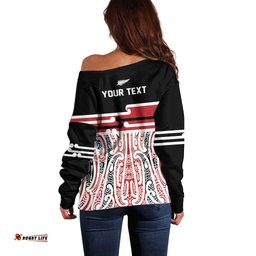 Personalised Toitu Te Tiriti Aotearoa 1840 Off Shoulder Sweater Red Kowhaiwhai Puhoro LT9