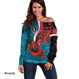 Port Power ANZAC Personalised Off Shoulder Sweater Lest We Forget Poppy Camo LT9