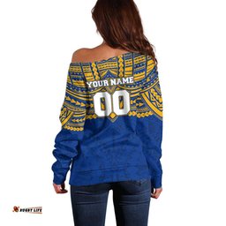 Personalized West Coast Eagles Off Shoulder Sweater Polynesian Tribal Pattern Heritage Football TS04