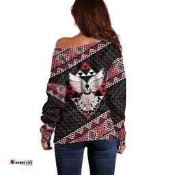 Taniko Aotearoa Off Shoulder Sweater Poutama Mix Piwakawaka - Ver02 LT7