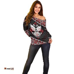 Taniko Aotearoa Off Shoulder Sweater Poutama Mix Piwakawaka - Ver02 LT7