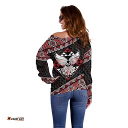 Taniko Aotearoa Off Shoulder Sweater Poutama Mix Piwakawaka - Ver02 LT7