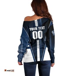 Personalized Geelong Cats Off Shoulder Sweater Modern Geometric Sports Graphic Style TS04