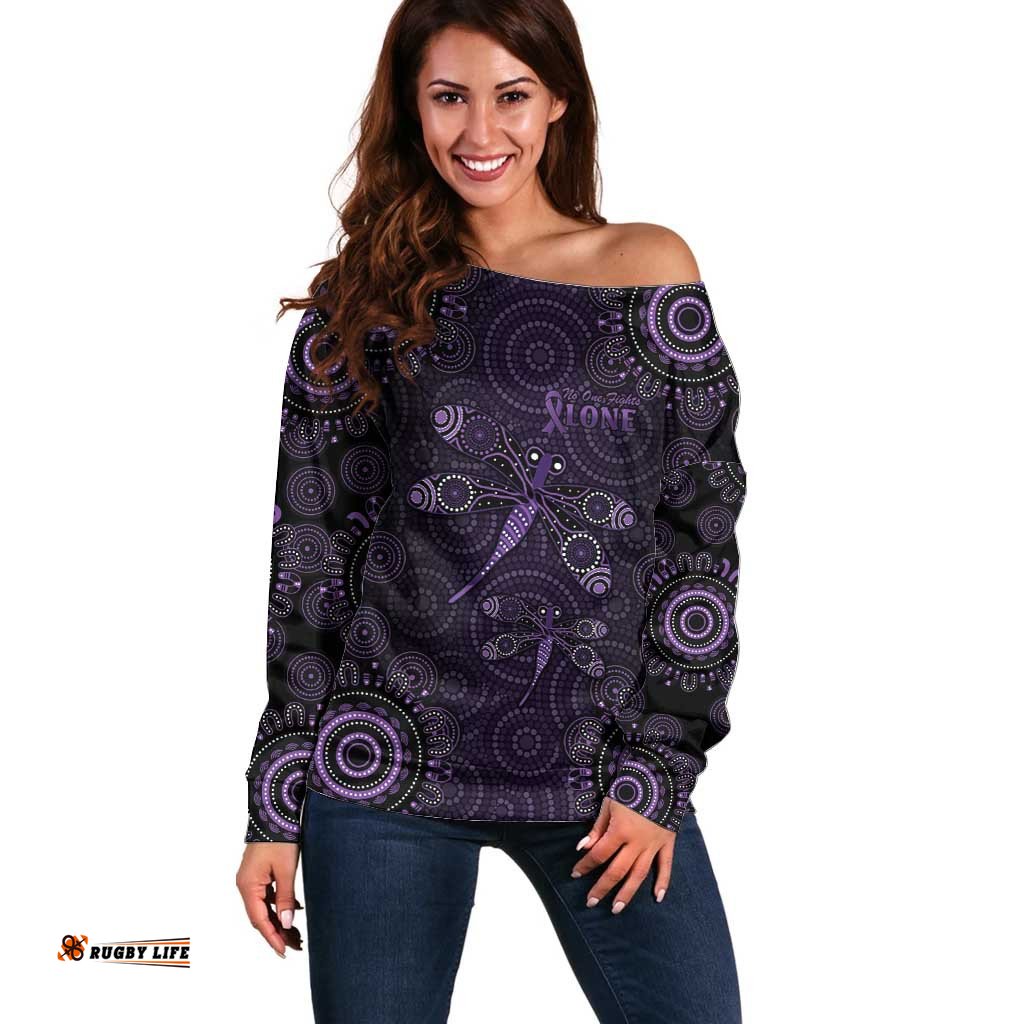 Purple Dragonfly Aboriginal of Hope Off Shoulder Sweater Australian Epilepsy Awareness LT9
