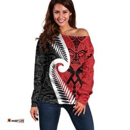 Silver Fern Koru Swirls with Maori Ta Moko Off Shoulder Sweater LT9