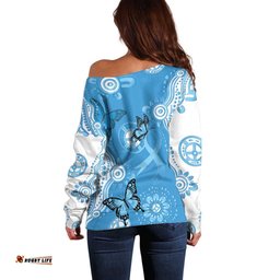 World Diabetes Day Australia Off Shoulder Sweater Blue Ribbon Butterfly Aboriginal Art LT14