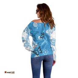 World Diabetes Day Australia Off Shoulder Sweater Blue Ribbon Butterfly Aboriginal Art LT14
