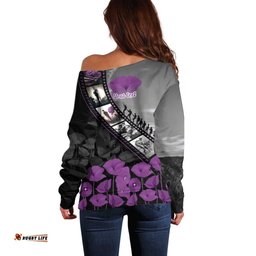 Personalised Remembering ANZAC Lest We Forget Off Shoulder Sweater Vintage Film Frame Memorial Purple Poppy LT9