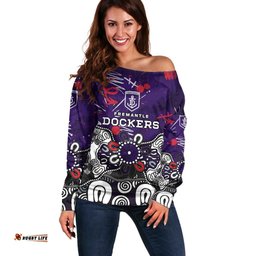 Personalized Fremantle Dockers Off Shoulder Sweater Aboriginal Dot Painting Graffiti Style TS04