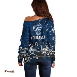 Personalized Geelong Cats Off Shoulder Sweater Aboriginal Dot Painting Graffiti Style TS04