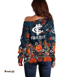 Personalized Carlton Blues Off Shoulder Sweater Aboriginal Dot Painting Graffiti Style TS04