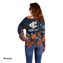 Personalized Carlton Blues Off Shoulder Sweater Aboriginal Dot Painting Graffiti Style TS04