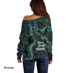 Torres Strait Islands Off Shoulder Sweater Indigenous Australian Marine Tribal Dot Art TS04