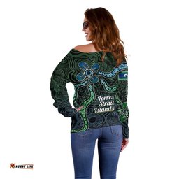 Torres Strait Islands Off Shoulder Sweater Indigenous Australian Marine Tribal Dot Art TS04