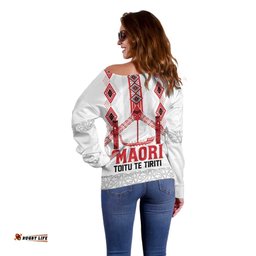 Toitu Te Tiriti Waitangi Off Shoulder Sweater White Wharenui House LT9