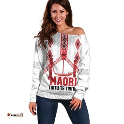 Toitu Te Tiriti Waitangi Off Shoulder Sweater White Wharenui House LT9