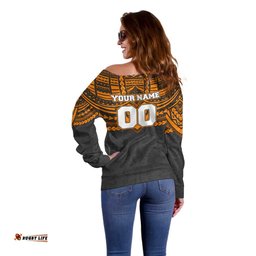 Personalized GWS Giants Off Shoulder Sweater Polynesian Tribal Pattern Heritage Football TS04