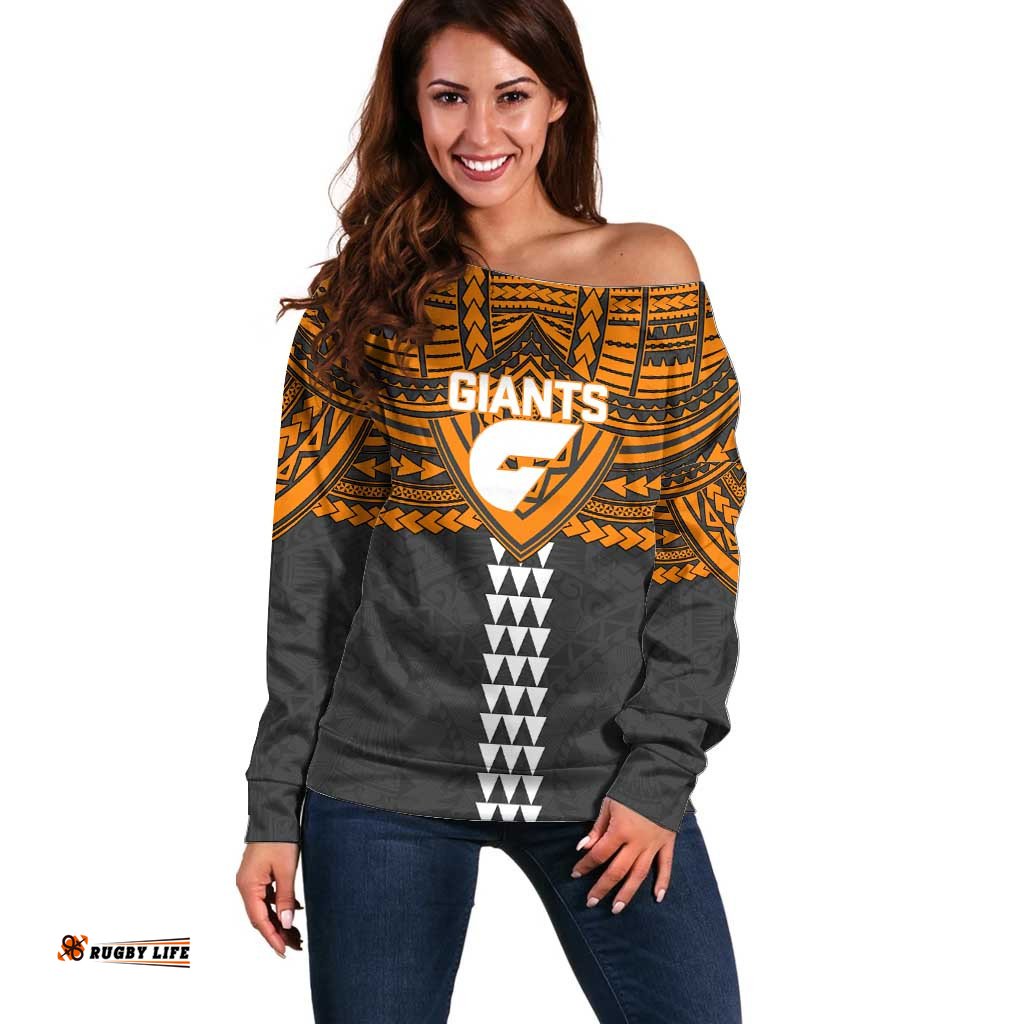 Personalized GWS Giants Off Shoulder Sweater Polynesian Tribal Pattern Heritage Football TS04
