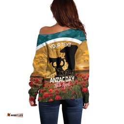 Personalised Wallabies ANZAC Day Off Shoulder Sweater Last Post Poppy Lest We Forget LT14