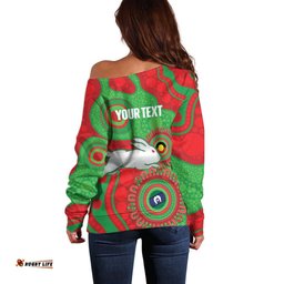 Rabbitohs NAIDOC Week 2026 Personalised Off Shoulder Sweater 50 Years of Deadly Aboriginal Art LT14