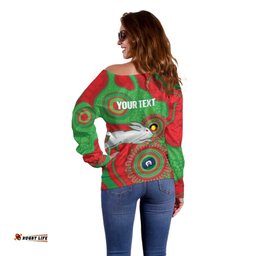Rabbitohs NAIDOC Week 2026 Personalised Off Shoulder Sweater 50 Years of Deadly Aboriginal Art LT14