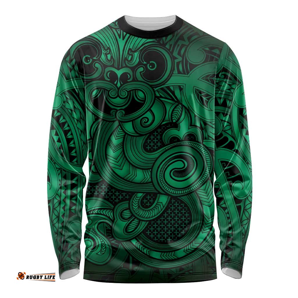 Aotearoa Maori Hei Tiki Long Sleeve Shirt Kakariki Kowhaiwhai Puhoro Motif LT9