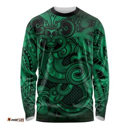 Aotearoa Maori Hei Tiki Long Sleeve Shirt Kakariki Kowhaiwhai Puhoro Motif LT9