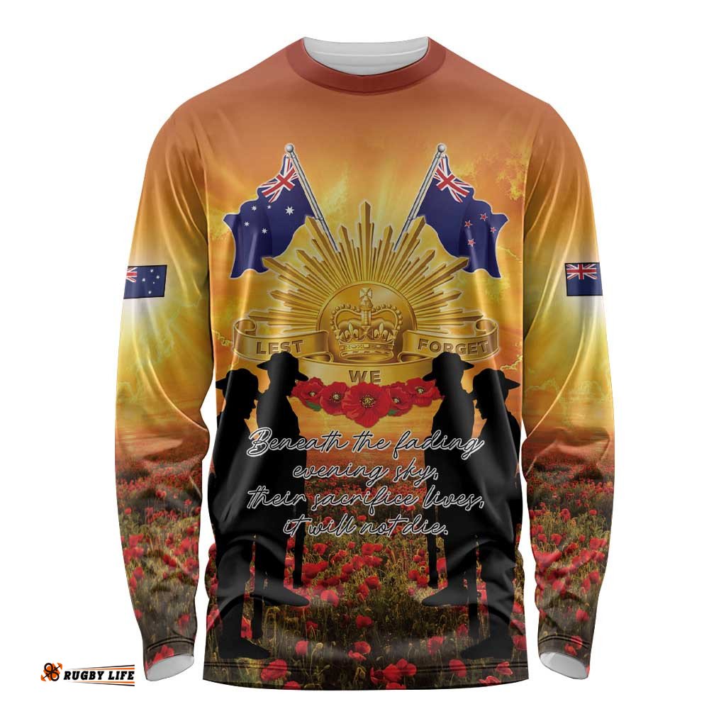 ANZAC Day Long Sleeve Shirt Remembrance Tribute Soldiers And Poppy Field LT05