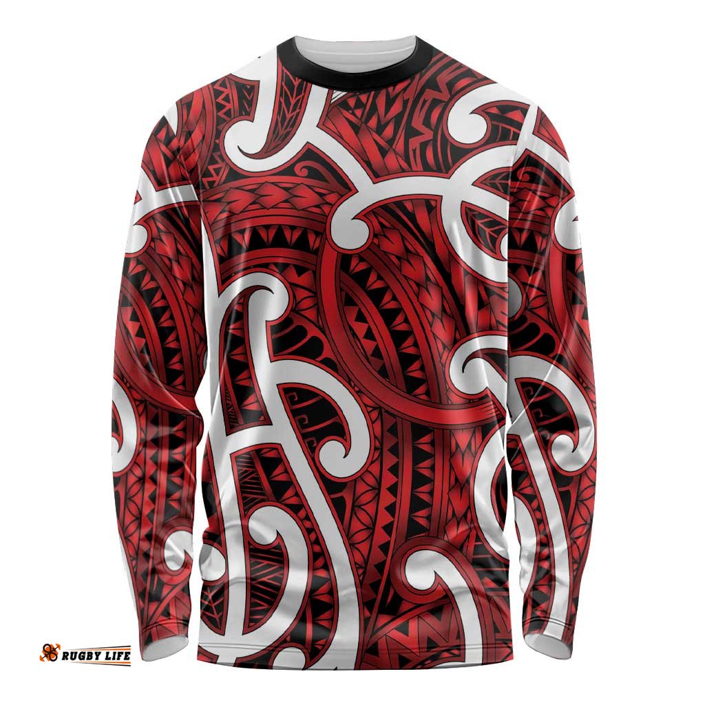 Aotearoa Maori Kowhaiwhai Long Sleeve Shirt Whero Puhoro and Patiki LT9