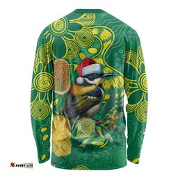 Aussie Honeyeaters Banksia Christmas Long Sleeve Shirt Aboriginal Dots Painting Green Motif LT9