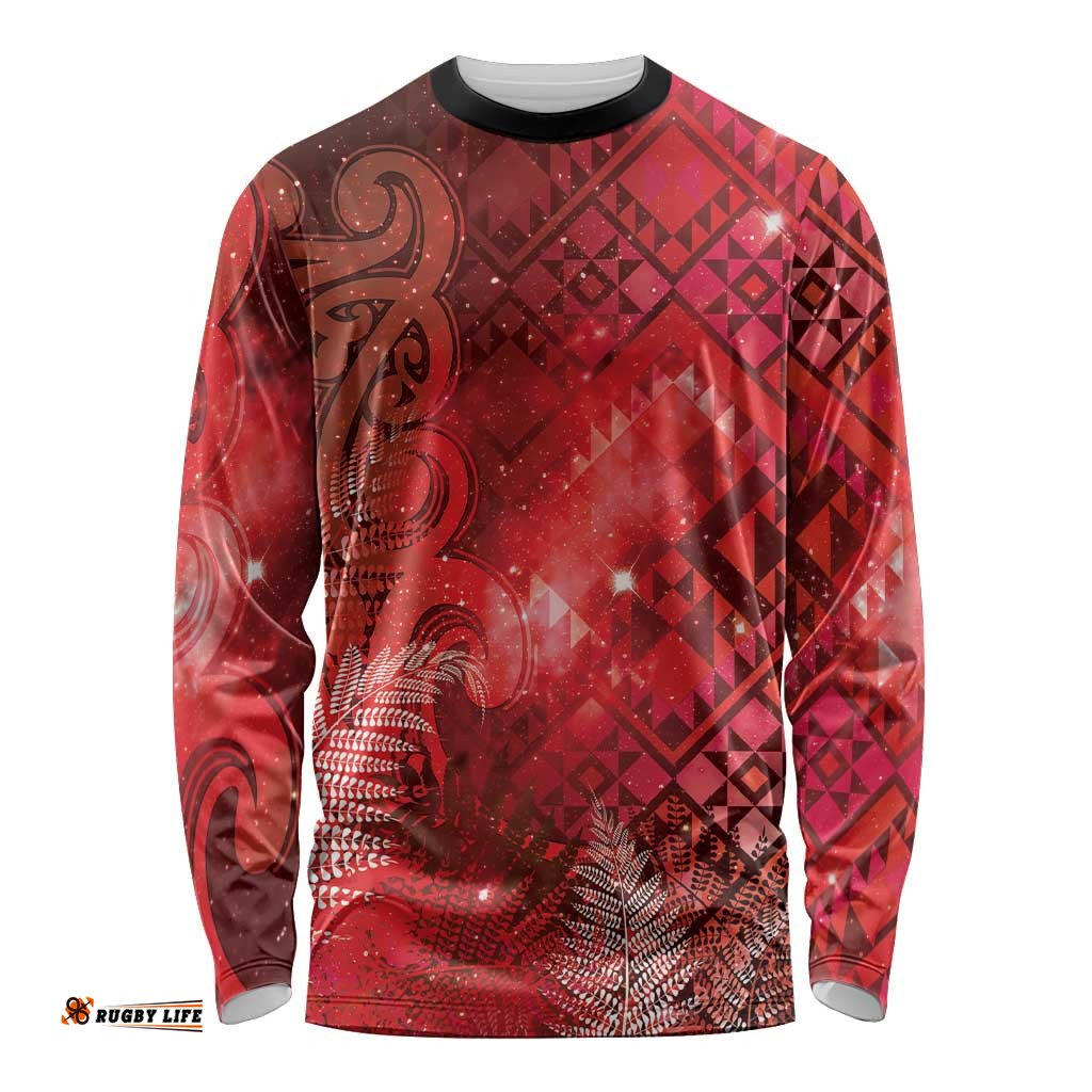 Aotearoa Taniko Matariki Long Sleeve Shirt Cosmic Red LT7
