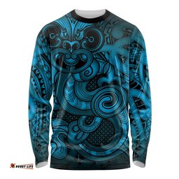Aotearoa Maori Hei Tiki Long Sleeve Shirt Kikorangi Kowhaiwhai Puhoro Motif LT9