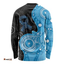 Australia Autism Awareness Month Long Sleeve Shirt Indigenous Lizard With Blue Ribbon LT14