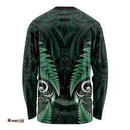 Aotearoa Pounamu Niho Long Sleeve Shirt Silver Fern Mix Maori Pattern - Green LT14