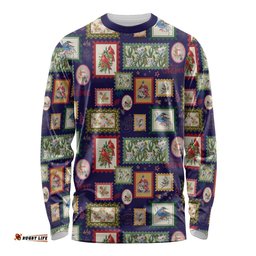 Aussie Birds Christmas La La Land Long Sleeve Shirt Navy Blue Vintage Stamp Edition LT9