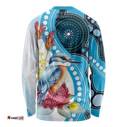 Australia Azure Kingfisher Long Sleeve Shirt Australian Native Flowers Indigenous Art LT14