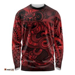 Aotearoa Maori Hei Tiki Long Sleeve Shirt Whero Kowhaiwhai Puhoro Motif LT9